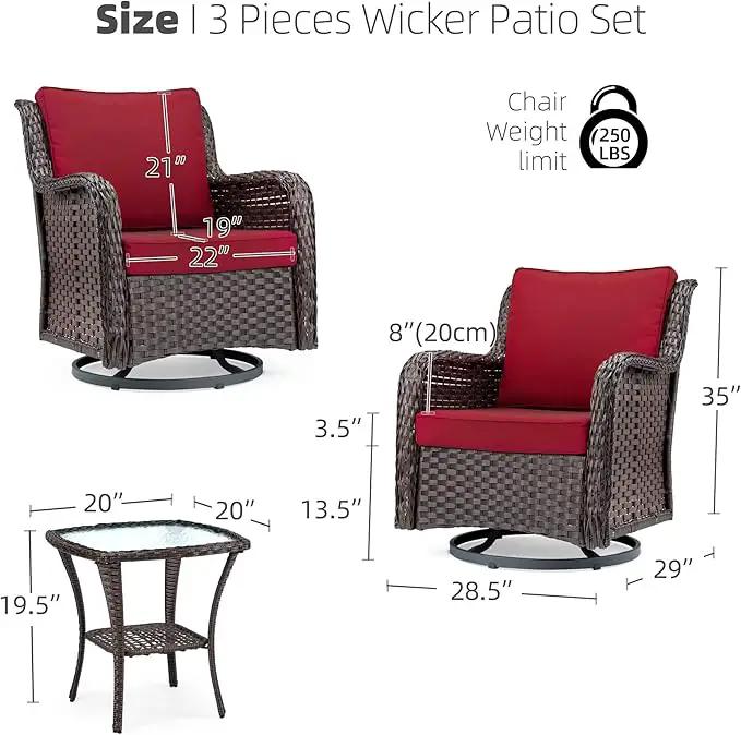 Towallmark Outdoor Swivel Wicker Glider Patio Chairs with Table Set, 3 Pieces Outdoor Bistro Set with 4”Thick Cushions and Coffee Table for Porch, Balcony, Deck (Red) by GreenHaven Gardens