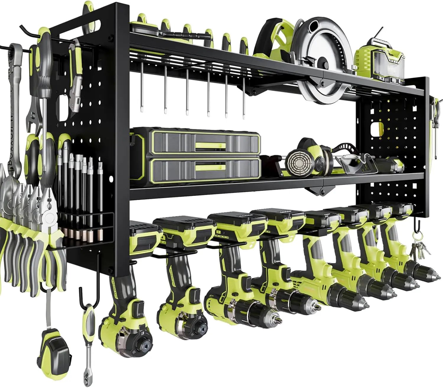 Power Tool Organizer Wall Mount,Cordless Drill Hanger Storage Rack 8 Drill Holder,3 Layers Heavy Duty Power Tool Storage Rack (Black) by GreenHaven Gardens