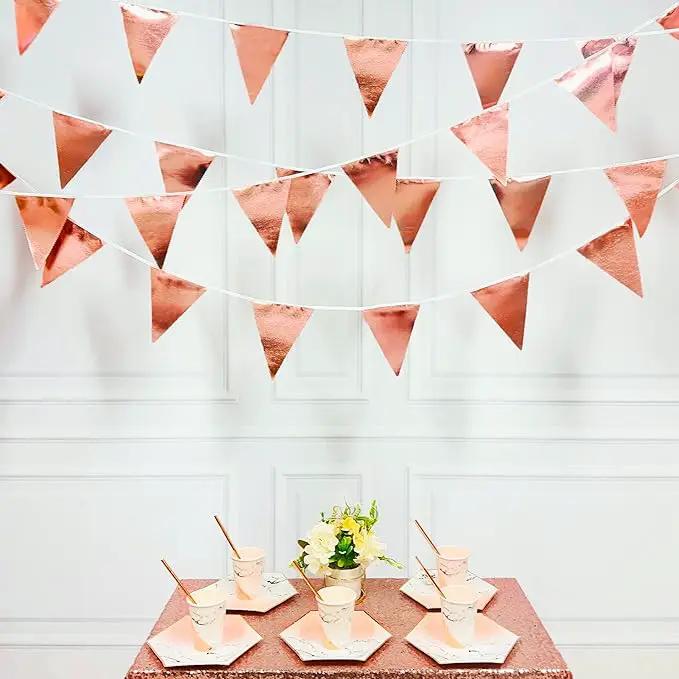 Rose Gold Party Decorations Metallic Fabric Triangle Pennant Banner Blush Pink Flag Bunting Garland for Wedding Birthday Anniversary Bridal Shower Engagement Graduation Hen Party Decorations Supplies by GreenHaven Gardens