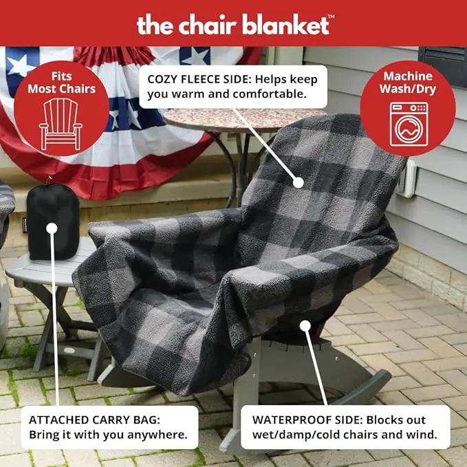 CITYBONFIRES The Chair Blanket – Reversible, Waterproof & Sherpa-Lined - Stretchable Elastic Back - Original Patio Chair Cover – Ideal for Homes and Outdoor Furniture- with Carry Pouch – Grey Plaid by GreenHaven Gardens