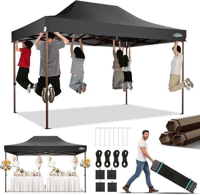 COBIZI 10x15 Pop Up Canopy Tent Heavy Duty Without Sidewall, Commercial Outdoor Easy Pop Up Gazebo for Party Wedding All Weather Waterproof UV 50+ with Roller Bag(Leg Upgraded),Black by GreenHaven Gardens