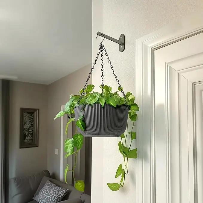 T4U 10 Inch Hanging Planters for Indoor Outdoor Plants, Hanging Plant Pot Pack of 2, Self Watering Hanging Pots with Drainage Hole & Plug & Chain with 3 Hooks for Garden Home Decor, Grey by GreenHaven Gardens