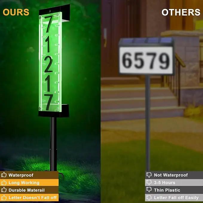 Solar House Number [Upgrade 3D Acrylic Number] Solar Address Sign Increase Brightness, Number Is Bold, Anchor Is Made Of Iron,Solar House Number Sign with Two Lighting Modes and Two Installation (White)(Manual without remote control) (Discoloration) by GreenHaven Gardens