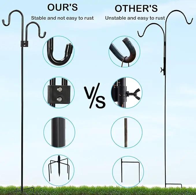 Double Shepherds Hooks For Outdoor 108 Inch, Heavy Duty Metal Bird Feeder Pole Stand With 5 Base Prongs, 28.5 To 108 Inch Adjustable Garden Holder For Hanging Plant, Wind Chimes, Wedding Garden Etc by GreenHaven Gardens