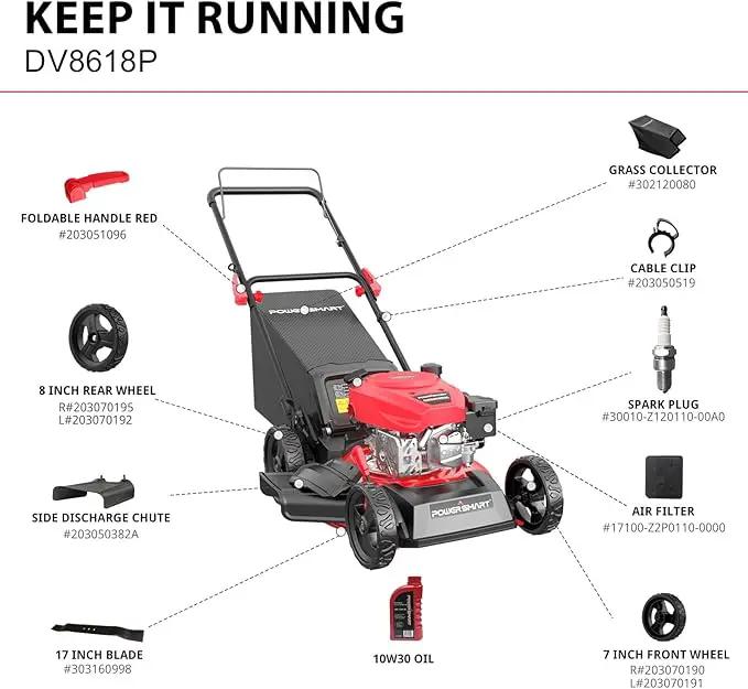 PowerSmart Lawn Mower Gas Powered, 18-Inch 144cc Engine 3-in-1 Walk-Behind Push Lawn Mower, Oil Included by GreenHaven Gardens
