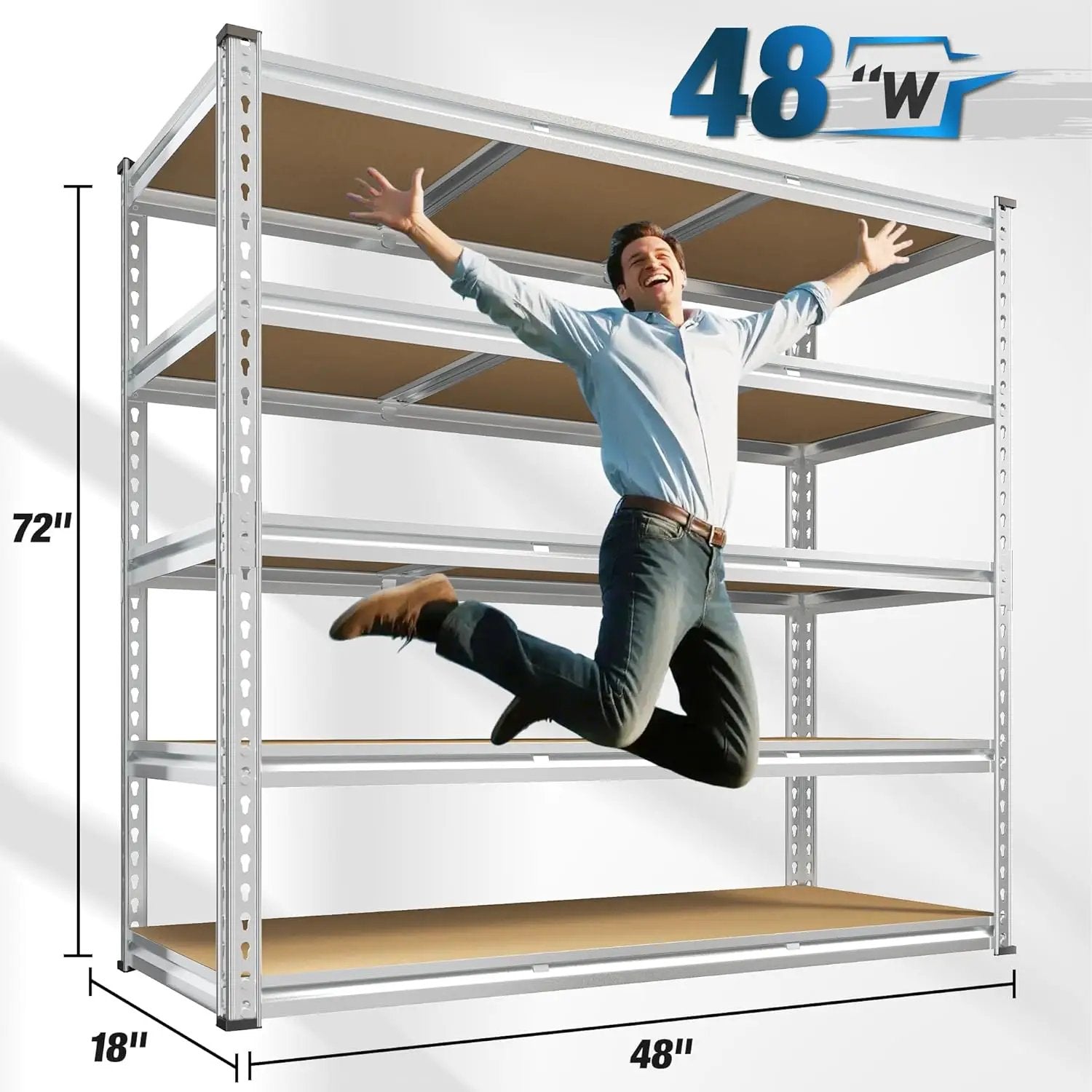 REIBII Garage Shelving, 5 Tier Storage Shelves Load 3000LBS, Adjustable Garage Shelving Heavy Duty, Metal Shelves Unit for Basement, Warehouse, 48" W x 72" H x 18" D, Galvanized by GreenHaven Gardens