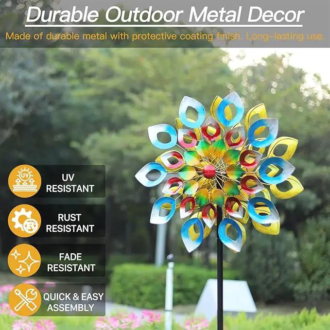 Yard Garden Wind Spinners with Stake - Large Outdoor Metal Wind Spinners, Lawn Yard Art Garden Decor (24" W x 84" H) by GreenHaven Gardens
