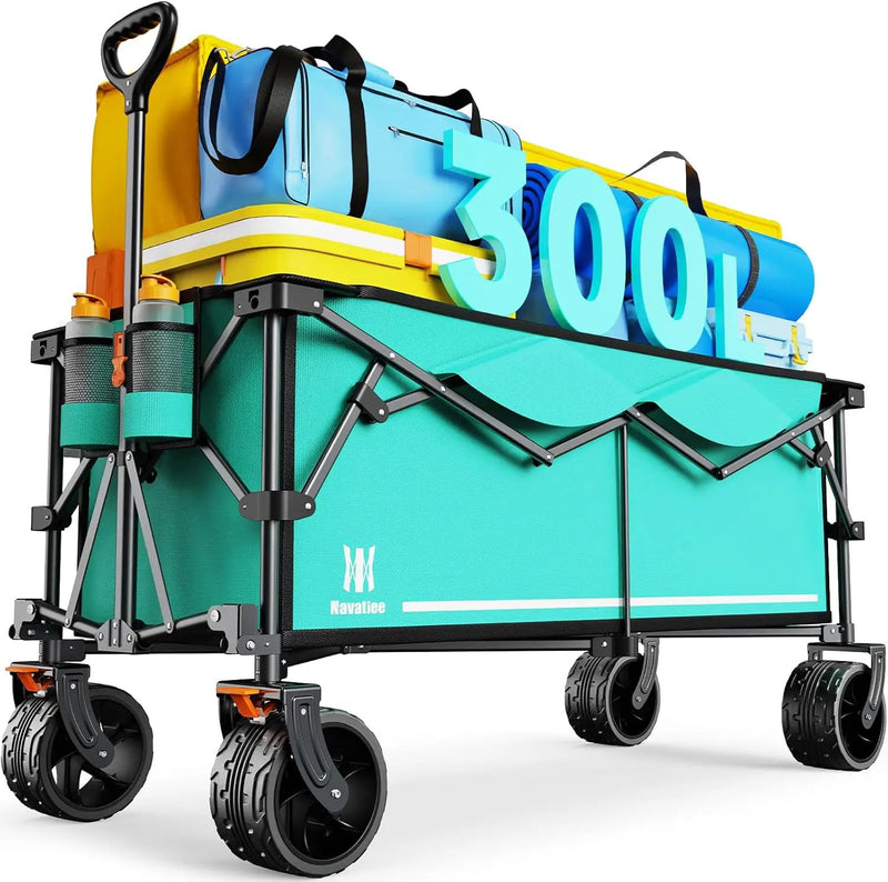 Navatiee 300L Collapsible Wagon Cart Foldable Extra Large, 48''L Folding Extended Beach Wagon with 440LBS Weight Capacity and Big All-Terrain Wheels, Heavy Duty Utility Garden Cart for Sports Outdoor by GreenHaven Gardens