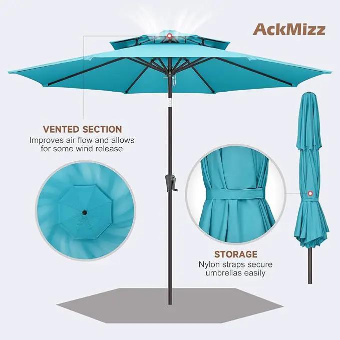 9ft Outdoor Patio Umbrella - 2 Tiers Table Umbrella Waterprool UV Protection, Sombrillas de Patio with Push Button Tilt&Crank, Sun Umbrella for Pool, Porch, Garden, Backyard(Sky Blue) by GreenHaven Gardens