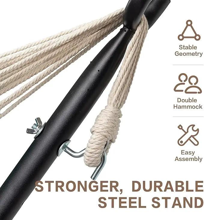 PNAEUT Double Hammocks with Stand for Outside, Portable Space Saving Heavy-Duty Steel Stand for Indoor Outdoor Patio with Carrying Bag, 450 lbs Capacity (Denim) by GreenHaven Gardens