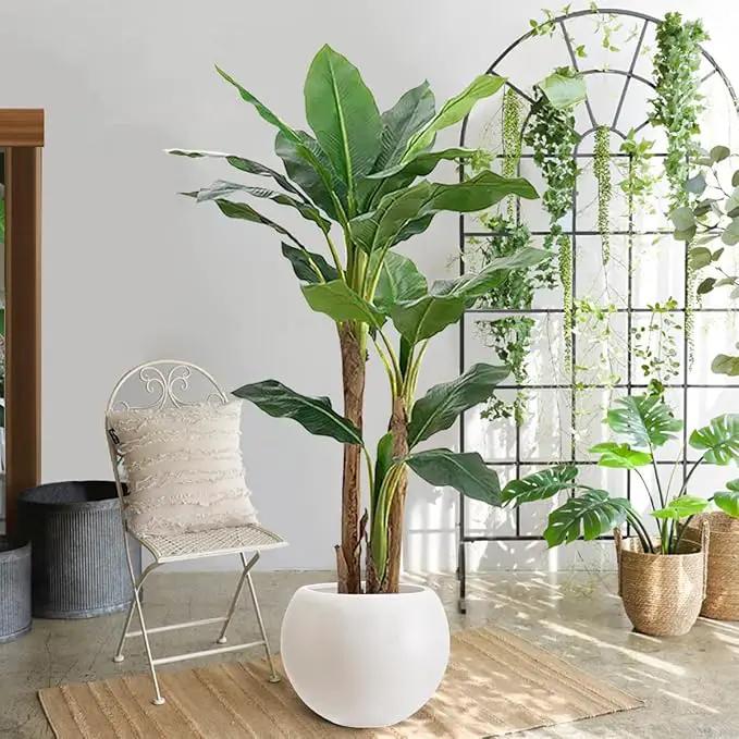 13.5 H x 17" Dia (12" Pot Opening) Round Fiberstone Planter with Drainage Hole, White, Indoor/Outdoor Large Plant Pot for Home Patio Garden, Ideal for Large Plants by GreenHaven Gardens