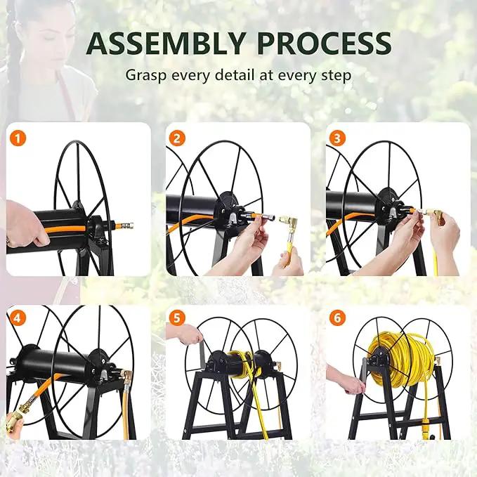 Freestanding Garden Hose Reel Holds 150 Ft Hose, Metal Garden Hose Holder for Outdoor, Garden Stand Rack for Water Pipe Organizer Storage, Black by GreenHaven Gardens