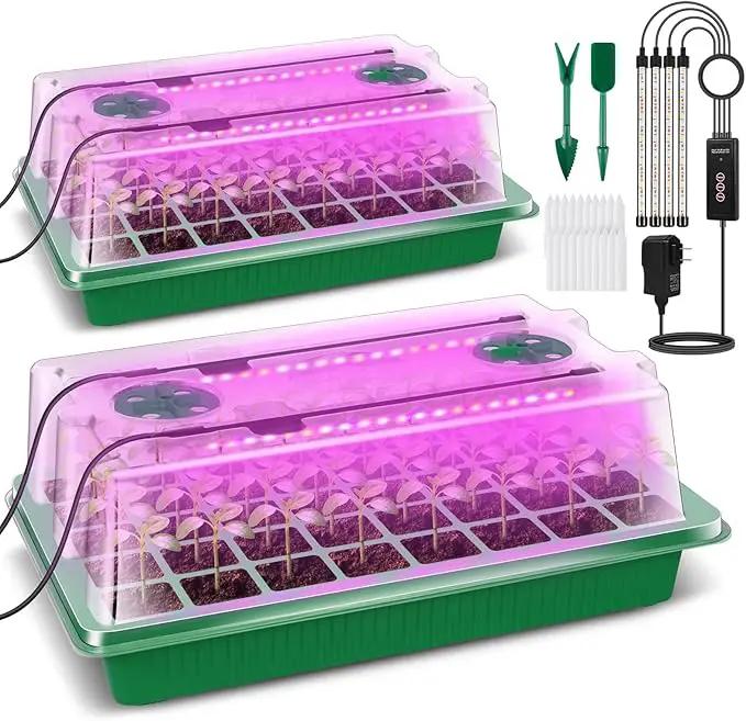 Verdenu Seed Starter Tray with Grow Light, 2 Pack 80 Cells Seed Starter Kit with Humidity Dome, Adjustable Brightness Seed Tray with Smart Timer, 3 Modes, 4 Timing, Seed Germination Kit for Indoor by GreenHaven Gardens
