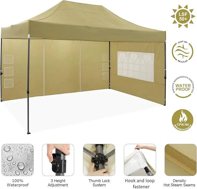 COBIZI 10x15 Heavy Duty Pop up Canopy Tent with 4 sidewalls Commercial Outdoor Canopy Wedding Party Tents for Wedding All Season Wind & Waterproof Gazebo with Carry Bag, Khaki(Frame Thickened) by GreenHaven Gardens