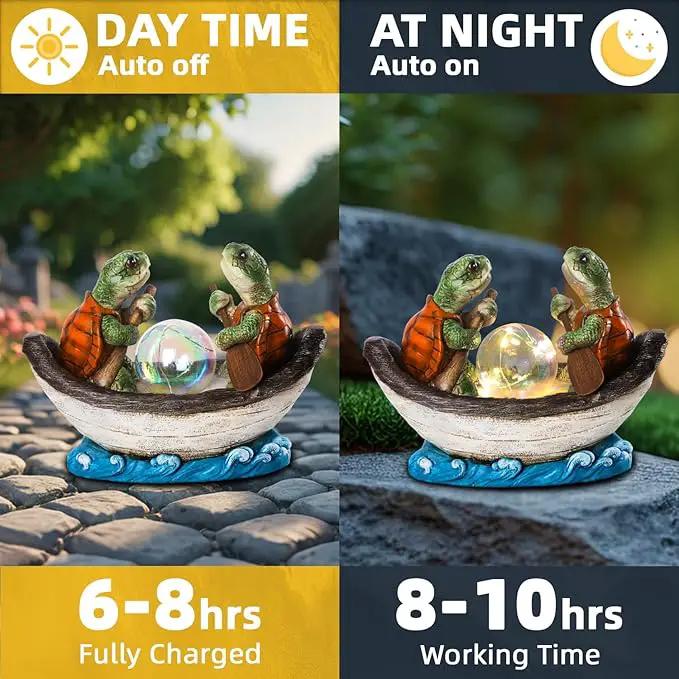 Solar Turtles Boating Garden Statue with Ball Light 5.5" Resin Turtle Figurines Outdoor Statues for Garden Patio Porch Yard Lawn Women Kids Men by GreenHaven Gardens