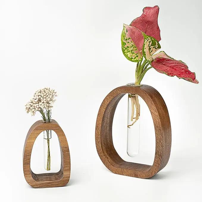 Solid Wood Frame Glass Test Tube Vase Desk Hydroponic Plant, Enhances Home and Office Environment, Small Size (Small) by GreenHaven Gardens