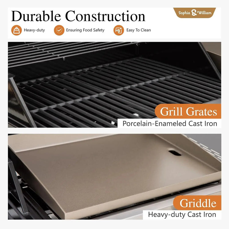 Sophia & William Propane Gas Grill and Griddle Combo with Porcelain-Enameled Cast Iron Grates, Dual Outdoor BBQ Grill with Flat Top Griddle for Barbecue, 696 SQ.IN. Cooking Area by GreenHaven Gardens