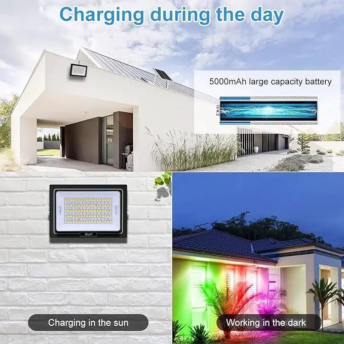 CLY Solar LED Flood Light Outdoor RGBCW Color Changing Floodlight with RF Remote, RGB 2700K 6500K Dimmable,16.4ft Cable IP66 Waterproof Solar Powered Security Light for Garden Tree Christmas Party by GreenHaven Gardens