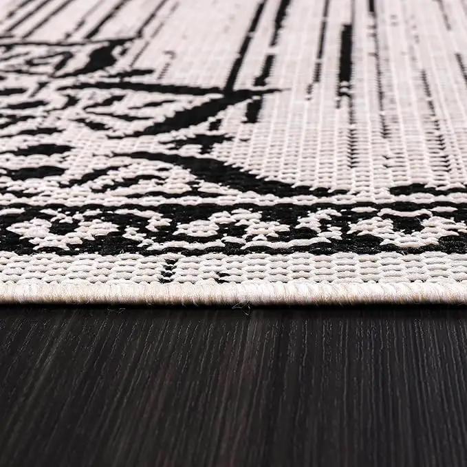 CAMILSON Outdoor Rug, 5x7 Medallion White Black Modern Area Rugs for Indoor and Outdoor Patios, Kitchen and Hallway Mats, Washable Porch Deck Outside Carpet (Medallion White, 5 x 7) by GreenHaven Gardens