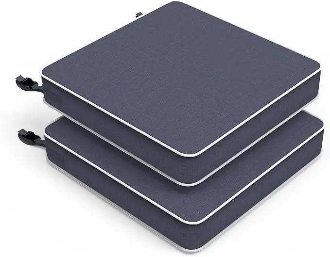 LVTXIII Patio Chair Cushions 22"x22"x3", Water-Repellent Outdoor Seat Cushions for Patio Furniture, Square Chair Pads with Ties for Home Garden Decoration, Set of 2, Textured Navy by GreenHaven Gardens