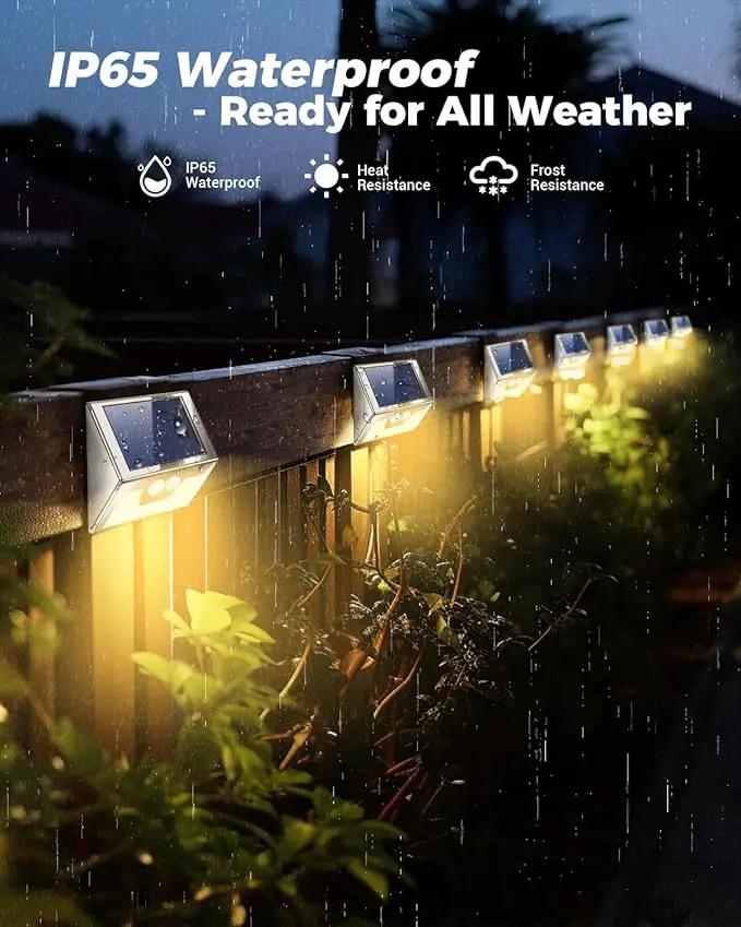 12 Pack Solar Lights Outdoor Motion Sensor, Waterproof Fence Lights 3 Lighting Mode, Warm White LED Outside Lights Wireless for Fence Wall Yard Steps Stairs Garden - Stainless Steel by GreenHaven Gardens