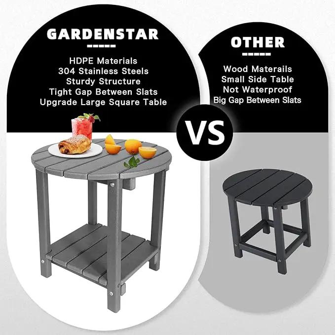 Adirondack Round Outdoor Side Table 2-Tier Storage Patio Side Table, HDPE End Tables for Backyard Pool Porch Garden Lawn (Grey) by GreenHaven Gardens