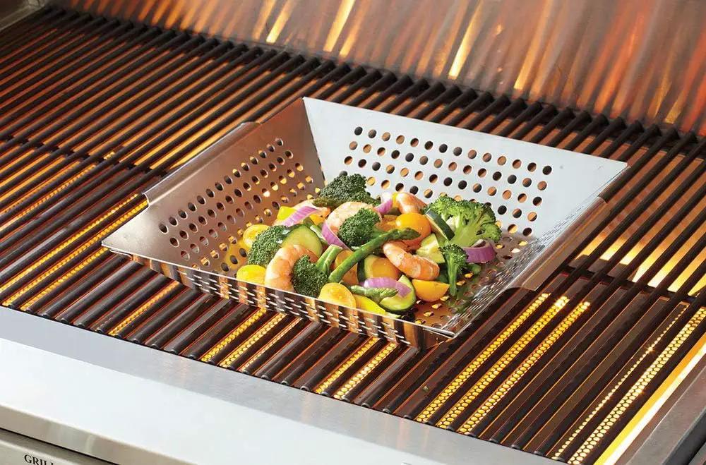 Mr. Bar-B-Q Stainless Steel Skillet Large Strainer Perfect for Cooking Seafood & Vegetables Grill Basket Built In Handles Stainless Steel for BBQ Grill Camping Backpacking Grilling Accesories 06034Y by GreenHaven Gardens