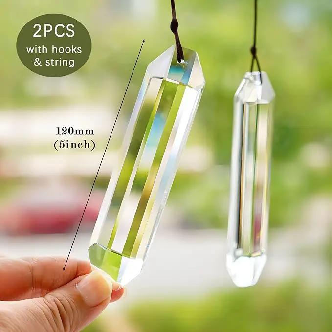 HDCRYSTALGIFTS Set 2 Crystal Suncatchers, 120mm Large Prism Sun Catchers Windows Hanging Ornaments Rainbow Maker Pendant Indoor Outdoor Garden Decor,Clear by GreenHaven Gardens