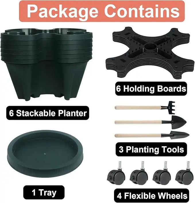 Vertical Planter 7 Tier Stackable Planters Garden Planters Strawberry Herb Flower and Vegetable Planter Indoor Outdoor Gardening Pots with Removable Wheels and Tools 2-Pack by GreenHaven Gardens