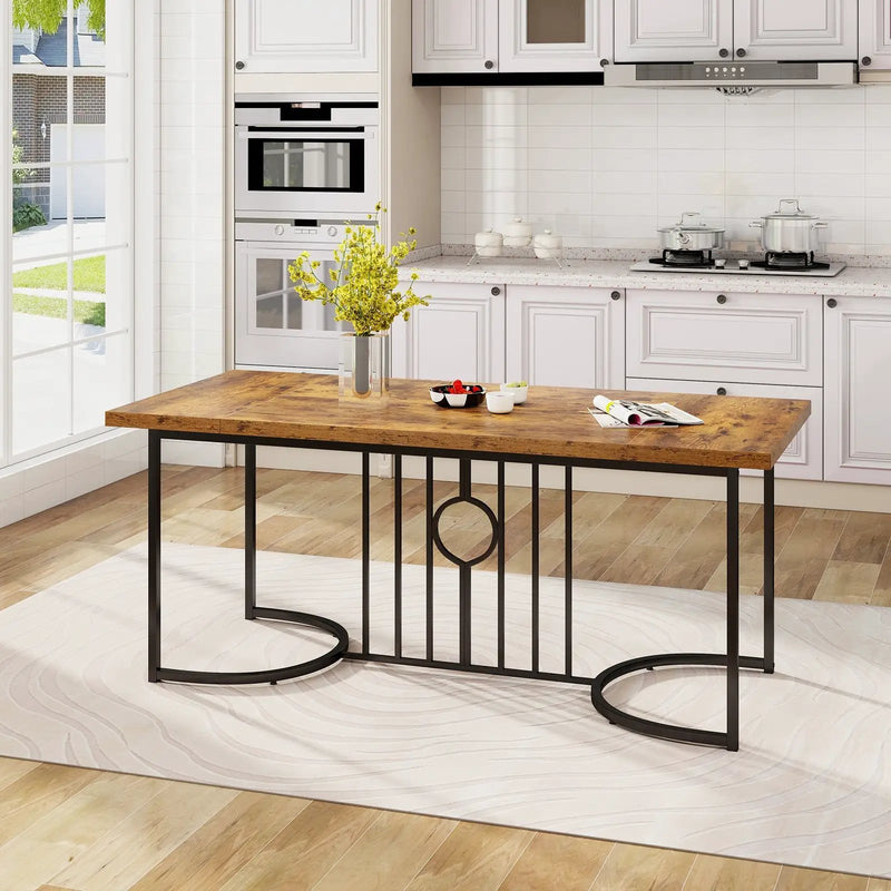 71 Inch Large Dining Table for 6-8 People Rectangular Wood Kitchen Table-Rustic Brown by DirectDeals