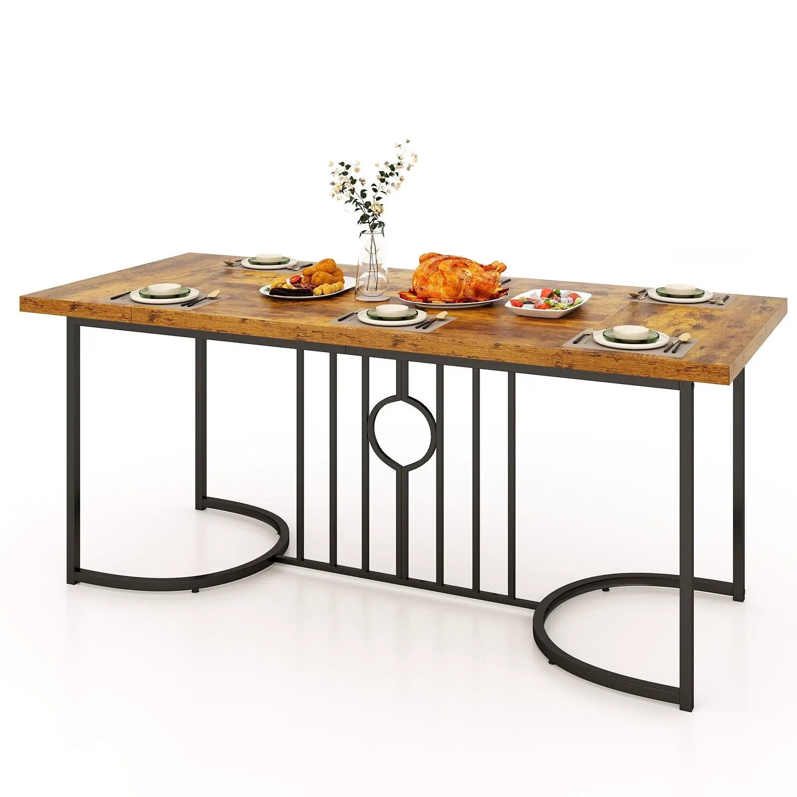 71 Inch Large Dining Table for 6-8 People Rectangular Wood Kitchen Table-Rustic Brown by DirectDeals