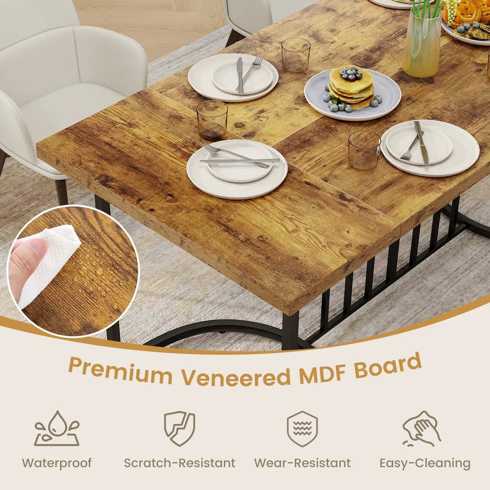 71 Inch Large Dining Table for 6-8 People Rectangular Wood Kitchen Table-Rustic Brown by DirectDeals