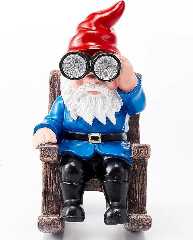 Solar Garden Gnome Statues Resin Gnome Figurines Sitting on Rocking Chair Outdoor Telescope Gnome Gifts for Yard, Patio Decor Gift by GreenHaven Gardens