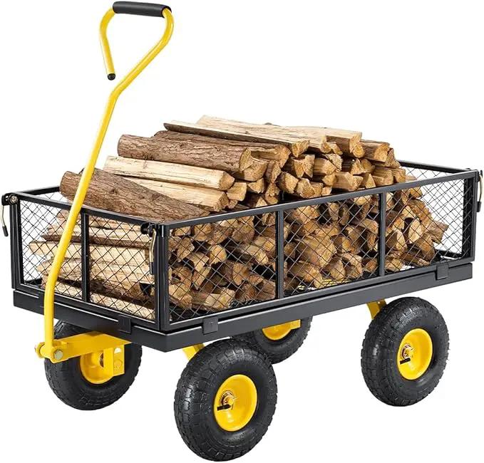 VEVOR 900 Lbs Heavy Duty Steel Garden Cart, Garden Wagon Cart on Wheels, Outdoor Metal Yard Utility Wagon Carts with 10" Tires and Mesh Removable Sides(Convert to Flatbed) and 180°Rotating Handle by GreenHaven Gardens