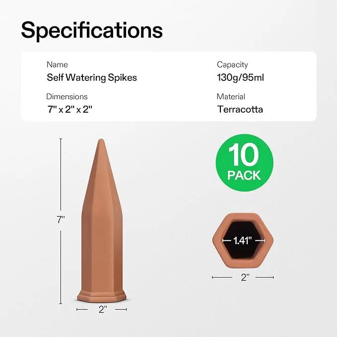 VIVOSUN 10Pcs Self-Watering Spikes, 7 Inch Hexagonal Terracotta Watering Stakes, Auto-Water Device, Planter Insert for Indoor & Outdoor Potted Plants, 10-Pack by GreenHaven Gardens