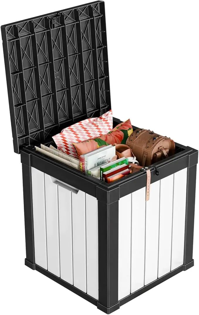 50 Gallon Resin Deck Box, Lockable Outdoor Storage Box for Patio Cushions Storage Furniture,Garden Tools, Pool Supplies, Weatherproof and UV Resistant (Black&White) by GreenHaven Gardens