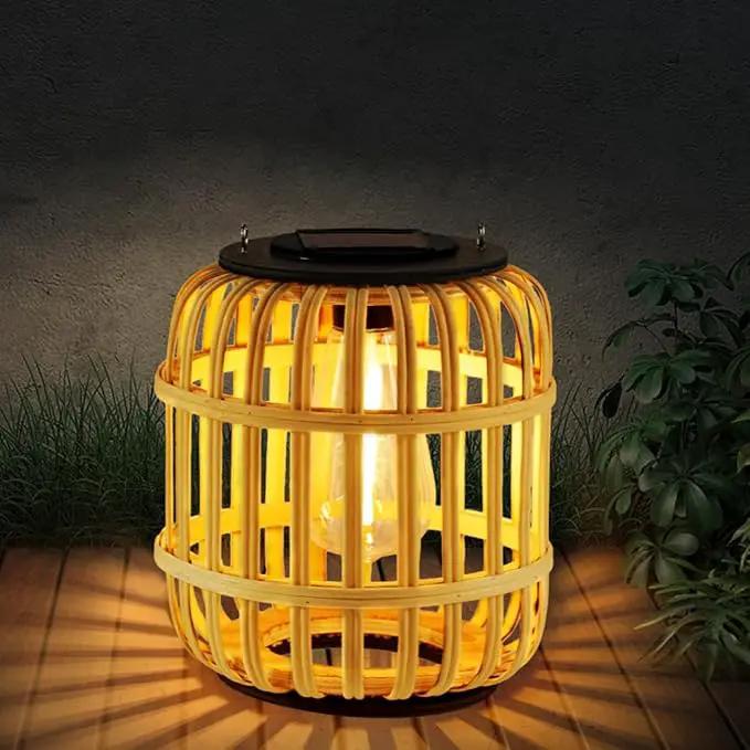 Outdoor Solar Rattan Lantern Hanging Lights with Handle, Waterproof Rattan Solar Lantern, Natural Bamboo LED Decorative Garden Lights for Yard, Patio, Wedding, Home Decoration by GreenHaven Gardens