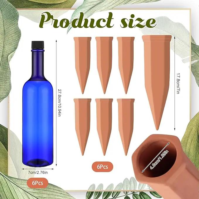 12 Pack Plant Watering Devices Include 6 Terracotta Self Watering Spikes and 6 Pcs 26 oz Plastic Bottles, Slow Release Vacation Insert Automatic Plant Waterer Device (Blue) by GreenHaven Gardens