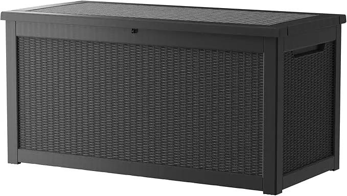 320 Gallon Resin Deck Box, Waterproof Outdoor Storage Bin for Patio Furniture, Pool Accessories, and Garden Tools, Lockable & UV-Resistant, Black by GreenHaven Gardens