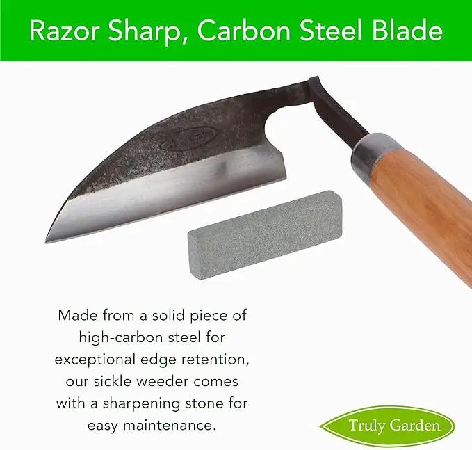 Effortless Weeding: Sharp Sickle Cuts Roots, Saves Time - with Thick Leather Sheath & Sharpening Stone by GreenHaven Gardens
