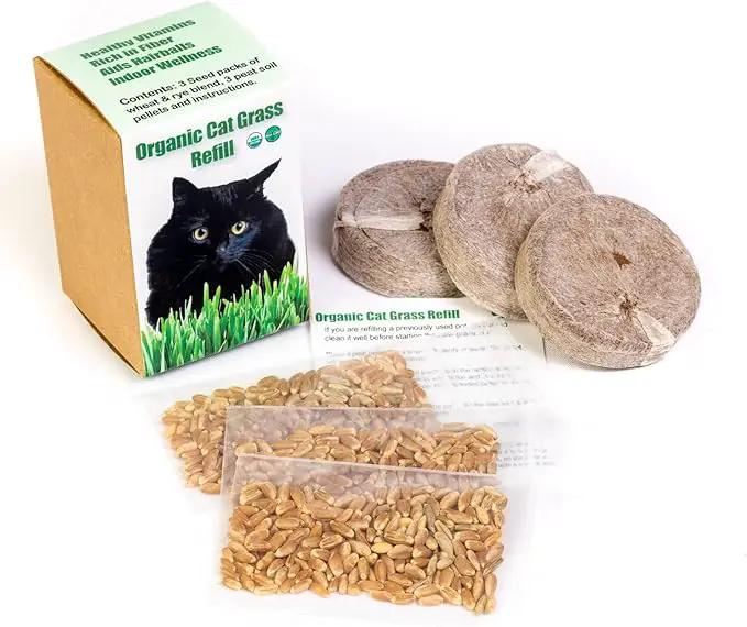 Cat Grass Refill Kit, Includes Seeds and Peat Soil Pellets, 3 Pack, Certified Organic (3 Seed Packs) by GreenHaven Gardens