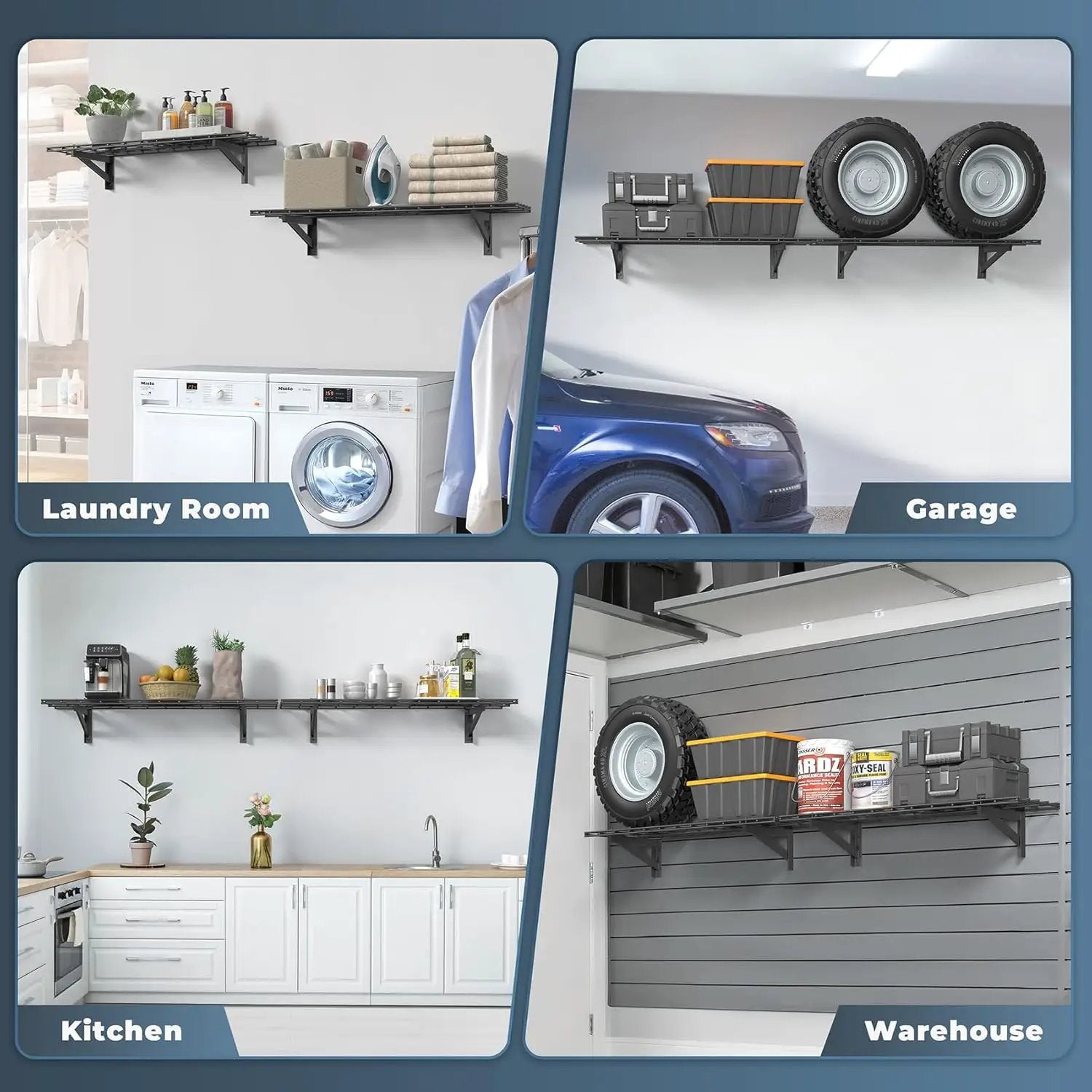 2 Pack Heavy Duty Garage Wall Shelving Set (1x4ft), Wall Mounted Garage Shelves 500lbs Capacity, 12"x48" Shelf Storage Rack Floating Shelves, Black by GreenHaven Gardens