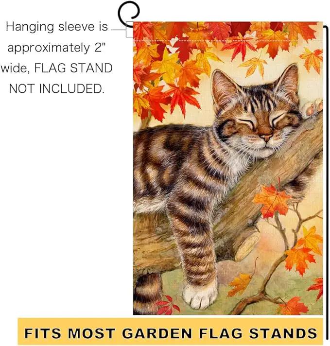 BLKWHT Fall Cat Garden Flag 12x18 Vertical Double Sided Autumn Leaves Thanksgiving Holiday Outside Decorations Burlap Yard Flag BW699 by GreenHaven Gardens