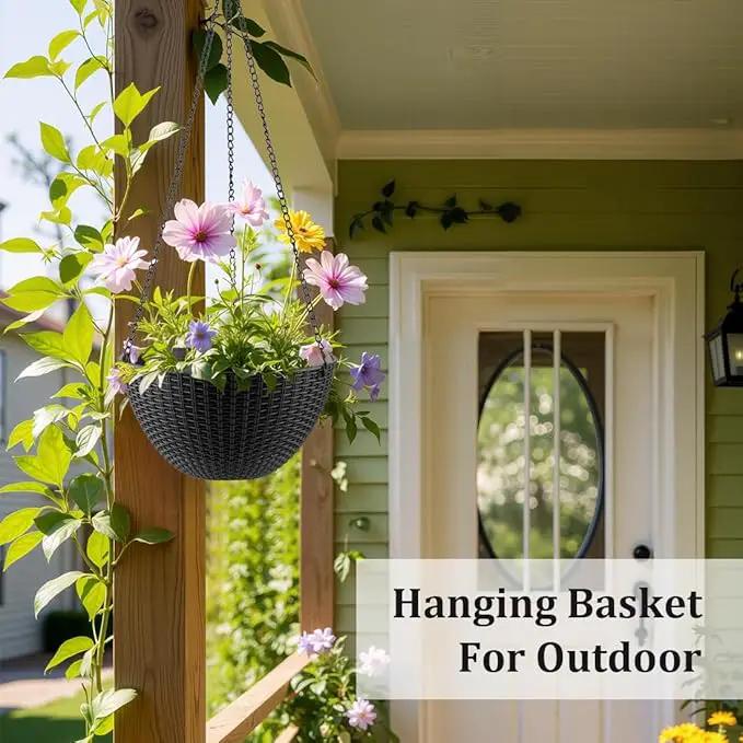 Hanging Planters for Indoor Outdoor Plants 8/10 Inch, 4 Packs Plant Hanger with Drainage Holes, Hanging Basket Flower Pot Perfect for Home, Office and Garden, Black by GreenHaven Gardens