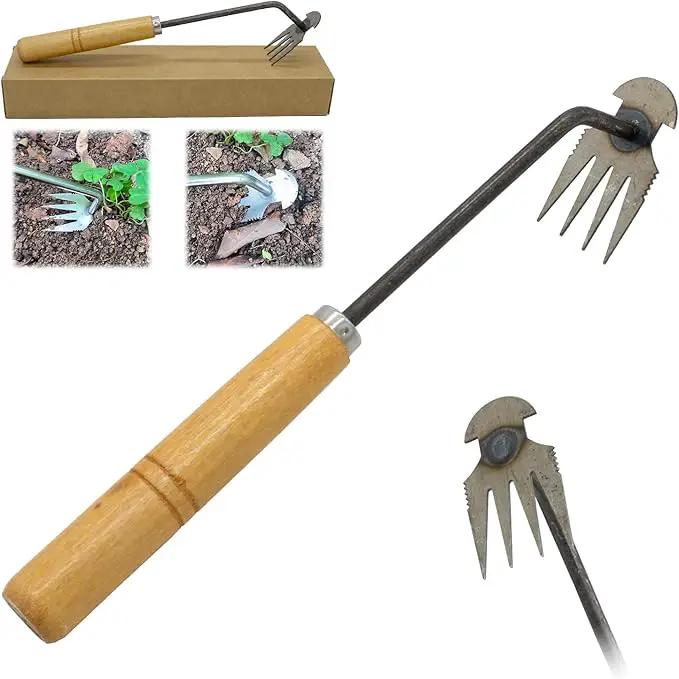 Amposei Weeding Artifact Uprooting Weeding Tool, Multifunctional Weeder, Hand Weeder Tool, Stand Up Weed Puller Tool with Handle for Garden Yard Farm Weed Removal (11in, Wood Handle-A) by GreenHaven Gardens