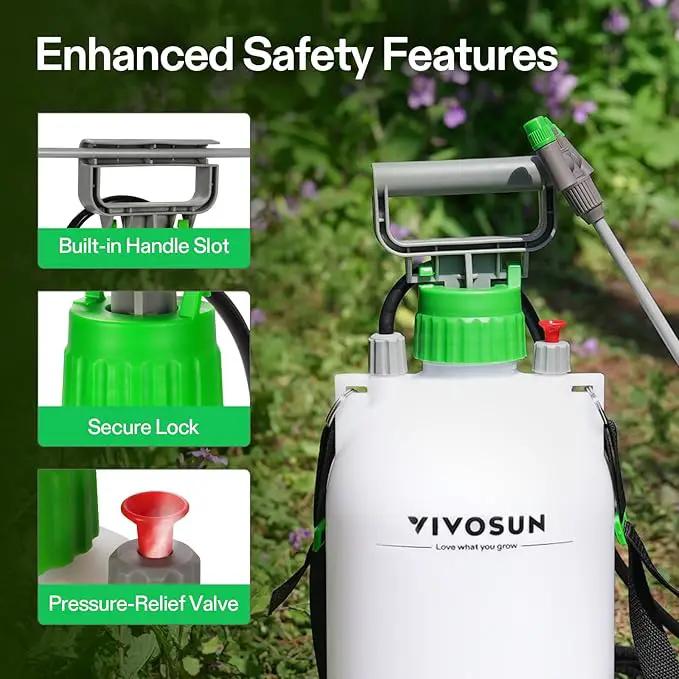 VIVOSUN Pump Sprayer 2.1 Gallon, Portable Water Spray Bottle in Lawn and Garden Yard, Weed Sprayer for Plants with 3 Nozzles, Adjustable Shoulder Strap, Pressure Relief Valve by GreenHaven Gardens