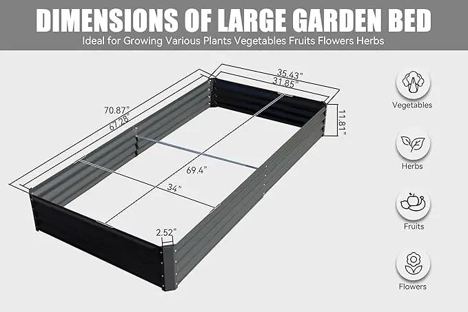 Domi Galvanized Raised Garden Bed, Outdoor Planter Garden Boxes Large Metal Planter Box for Gardening Vegetables Fruits Flowers, Dark Grey(6x3x1ft) by GreenHaven Gardens