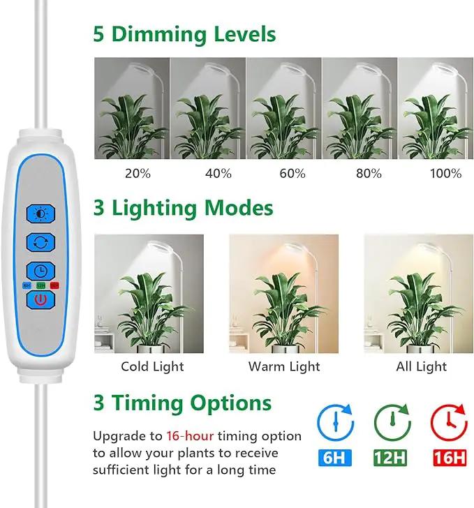 Floor Grow Lights for Indoor Plants, Full Spectrum Plant Light with 68" Stand for Growing Large Tall Plants, Halo Plant Grow Light with 6/12/16H Timer, 3 Light Modes Indoor Plant Light by GreenHaven Gardens
