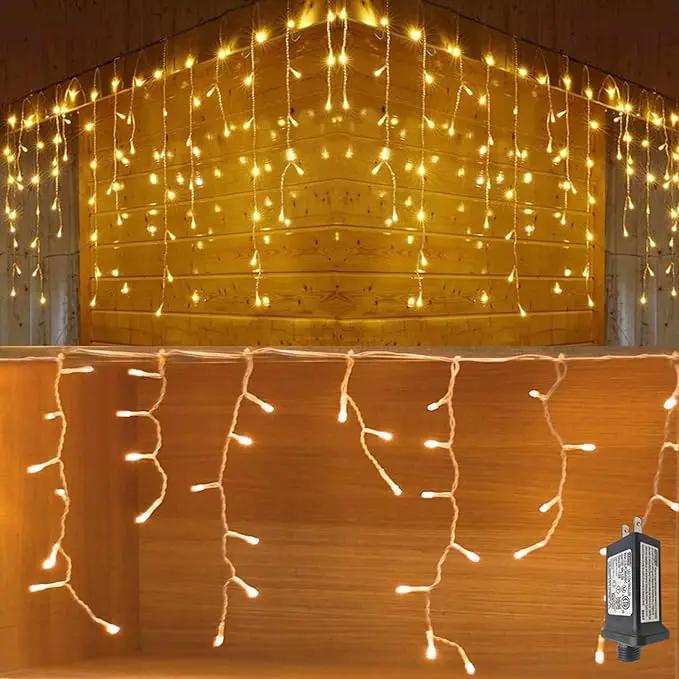 YASENN 300Led Icicle Style String Lights 29.5FT,Update Connectable 8 Lighting Modes with Timer Icicle Lights for Home Garden Outdoor Indoor Eave Decor (Warm White LED White Cable) by GreenHaven Gardens