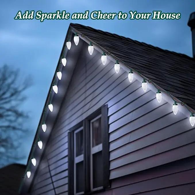 C9 LED Christmas Lights, 134FT 200 Bulbs Outdoor Christmas Decorations for House Waterproof String Lights Extendable Green Wire Fairy Lights for Patio Xmas Garden Party Wedding Indoor Pure White by GreenHaven Gardens